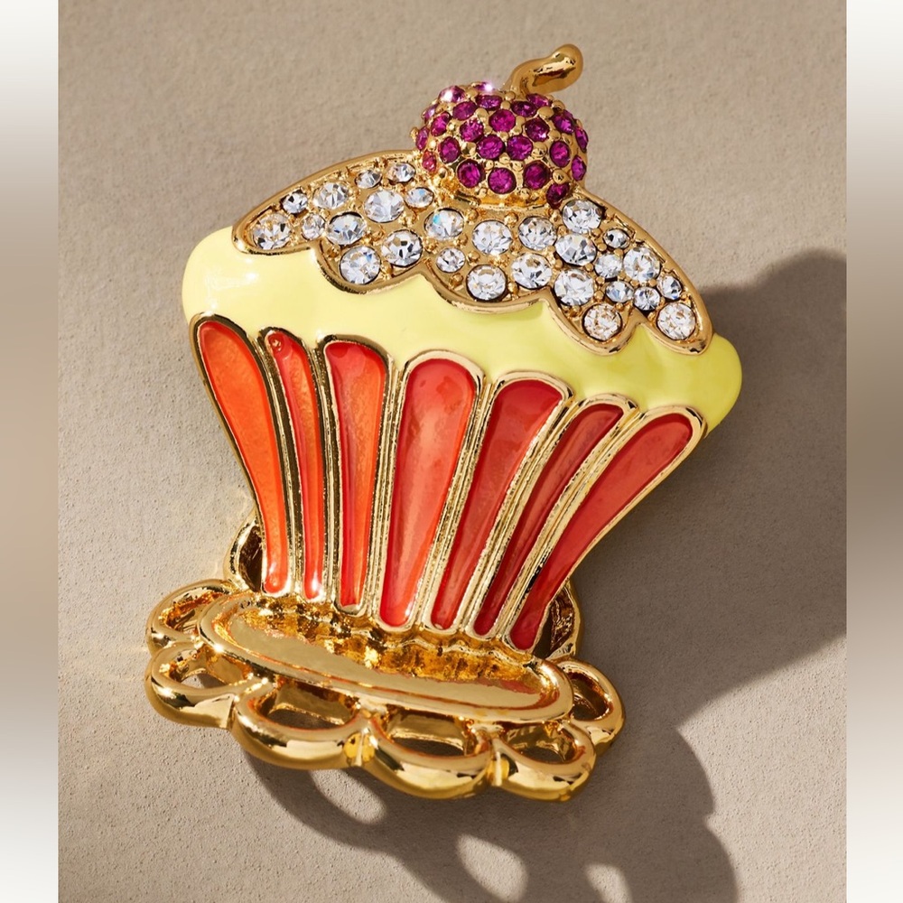 New Anthropologie Mixed Crystal Icon Cupcake Gold Pink Red Yellow Brooch